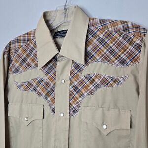 VTG Champion Westerns Mens Tan Plaid Pearl Snap Western Shirt Eagle Yoke 16-33